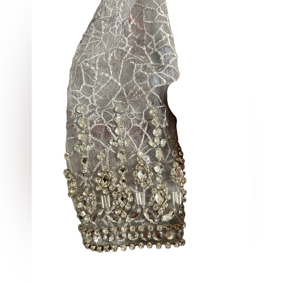 NWT Mac Duggal Platinum Long Sheer Sleeve V-Neck Midi Dress Size 6 Style #12408 - Picture 6 of 14